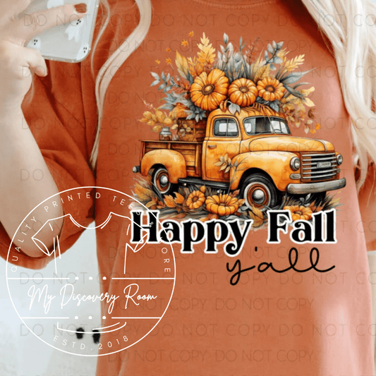 Happy Fall Y'all With Truck Graphic Tee - MyDiscoveryRoom