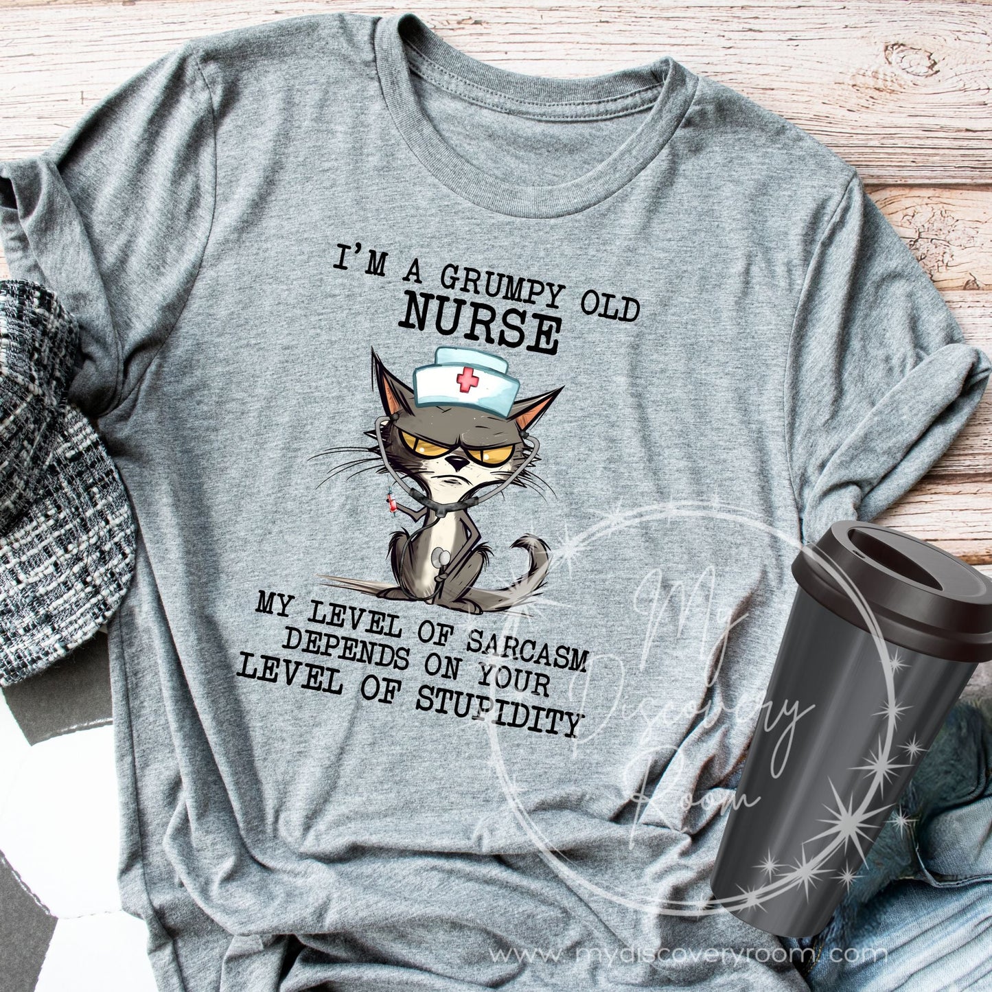 I'm A Grumpy Old Nurse My Level Of Sarcasm Depends On Your Level Of Stupidity Graphic Tee - MyDiscoveryRoom