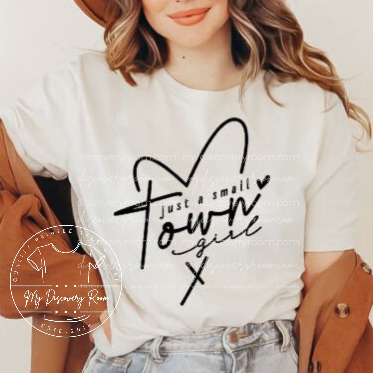 Just A Small Town Girl With Heart Graphic Tee - MyDiscoveryRoom