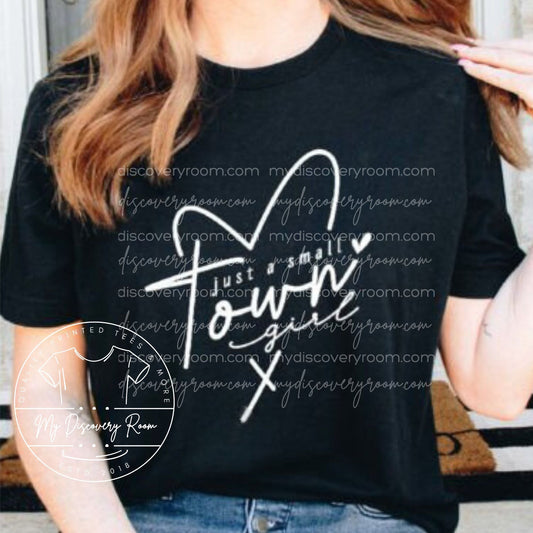 Just A Small Town Girl With Heart Graphic Tee - MyDiscoveryRoom