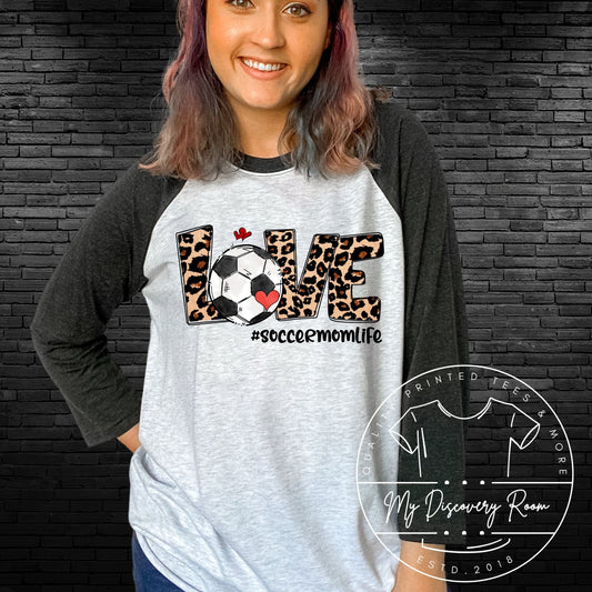 Love Soccer Momlife Leopard Print Graphic Tee - MyDiscoveryRoom