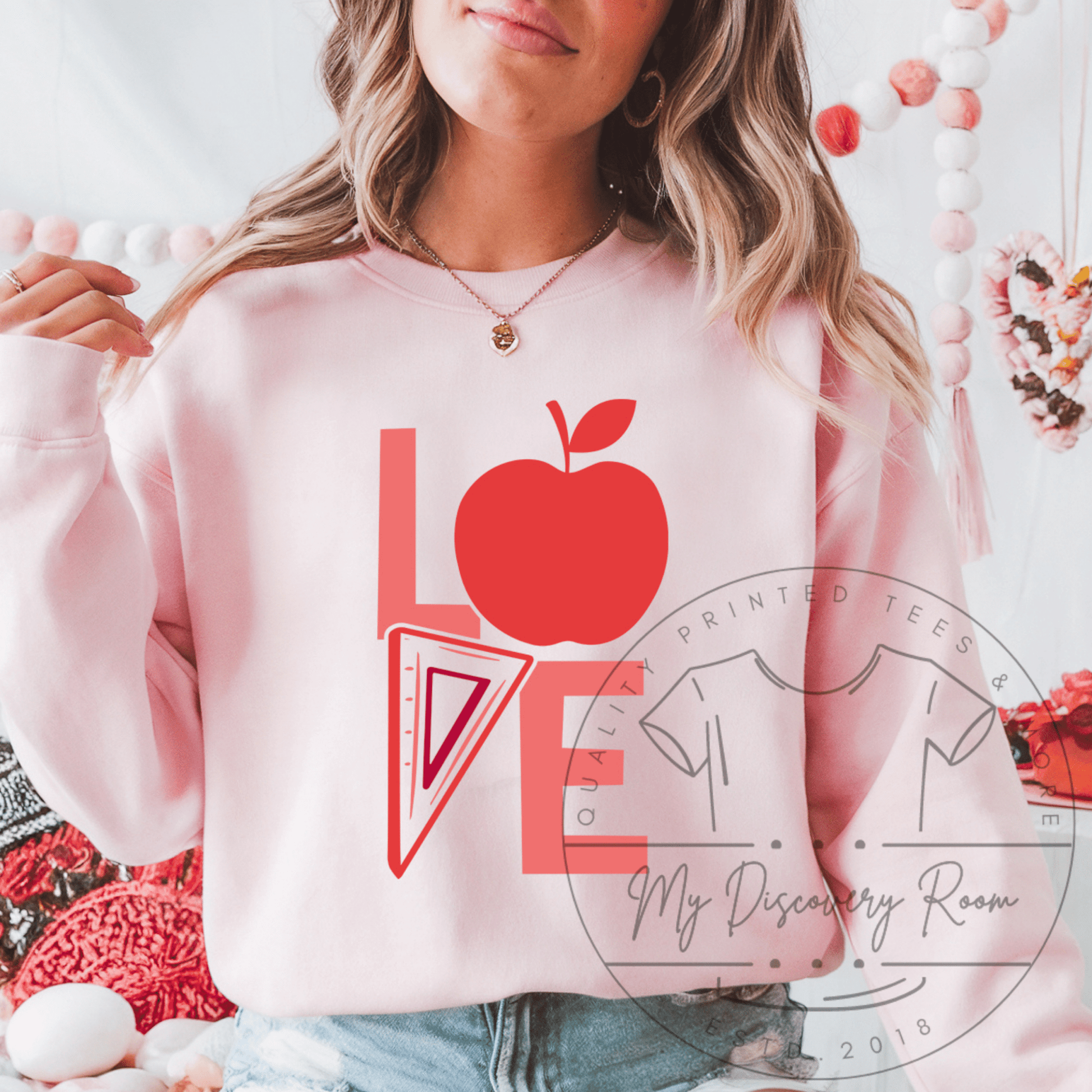 LOVE W/ Apple & Drafting Triangle Graphic Tee - MyDiscoveryRoom