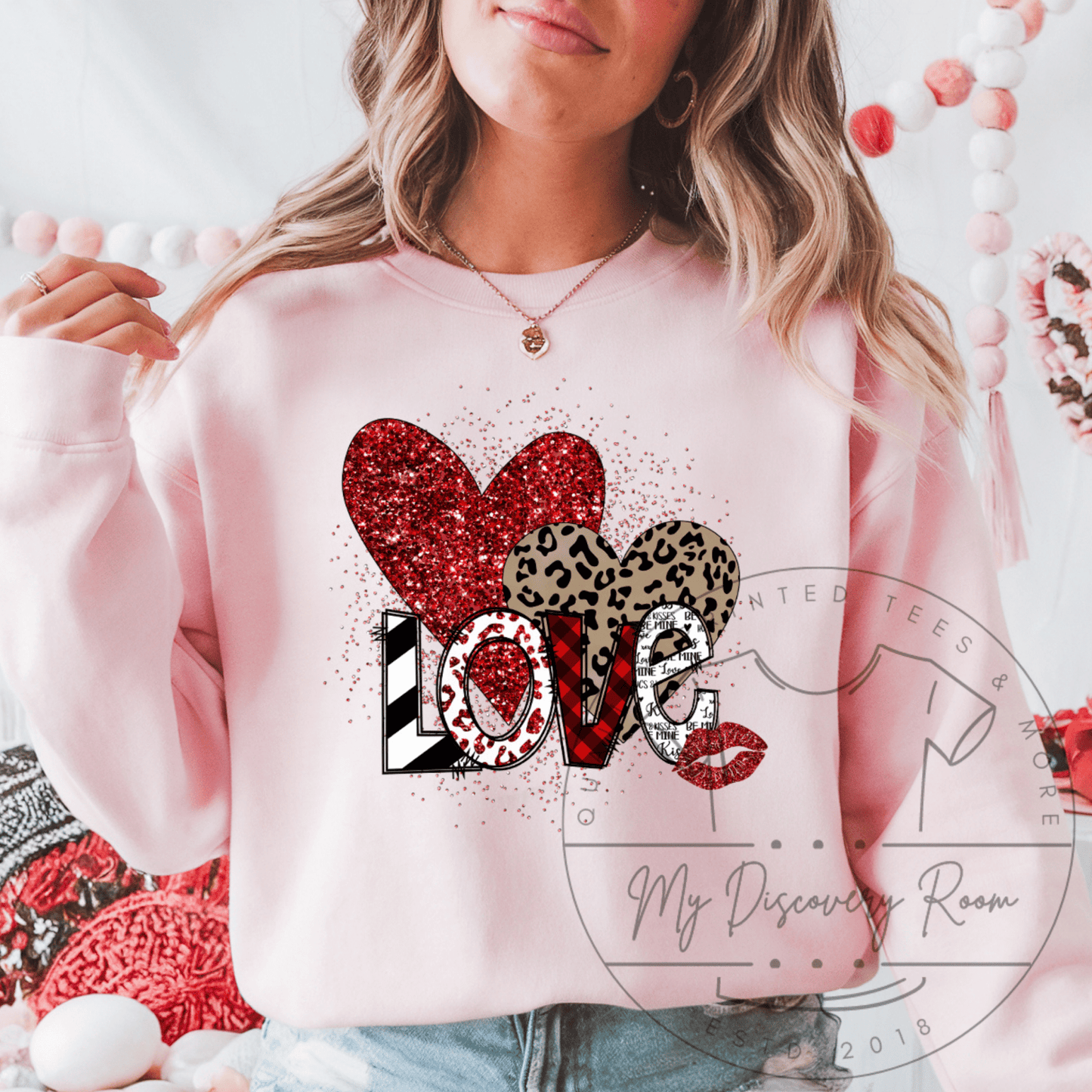 LOVE W/ Hearts & Faux Glitter Graphic Tee - MyDiscoveryRoom