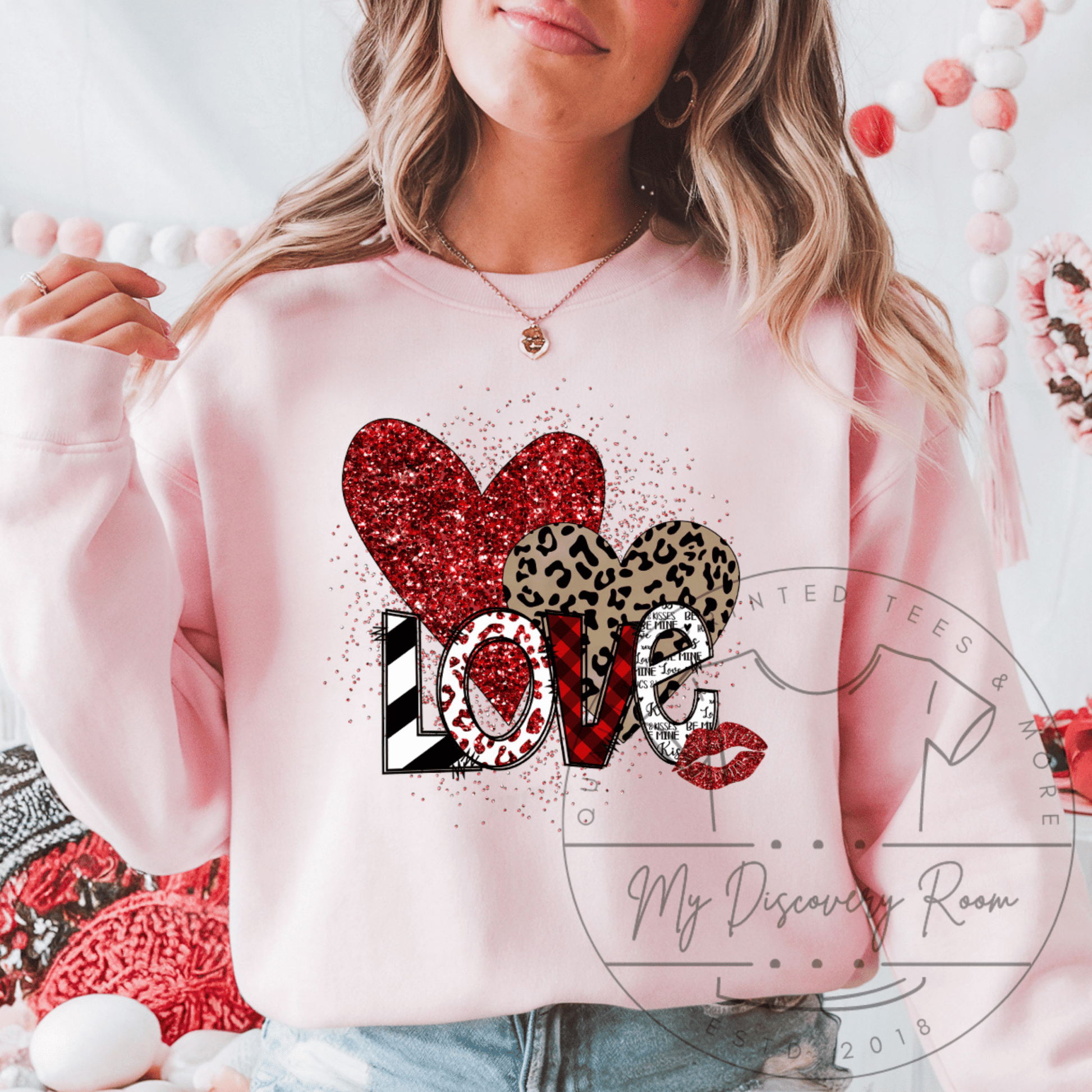 LOVE W/ Hearts & Faux Glitter Graphic Tee - MyDiscoveryRoom