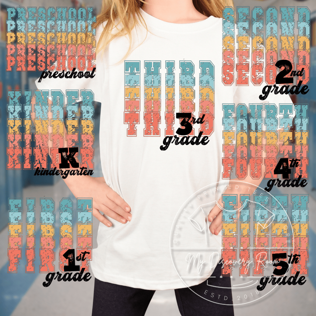 Multi Color Stacked Grade Level Graphic Tee - MyDiscoveryRoom