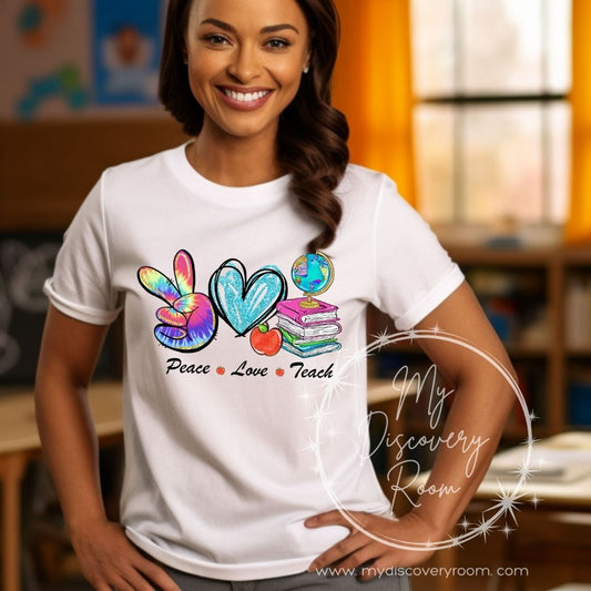 Peace Love Teach Graphic Tee - MyDiscoveryRoom