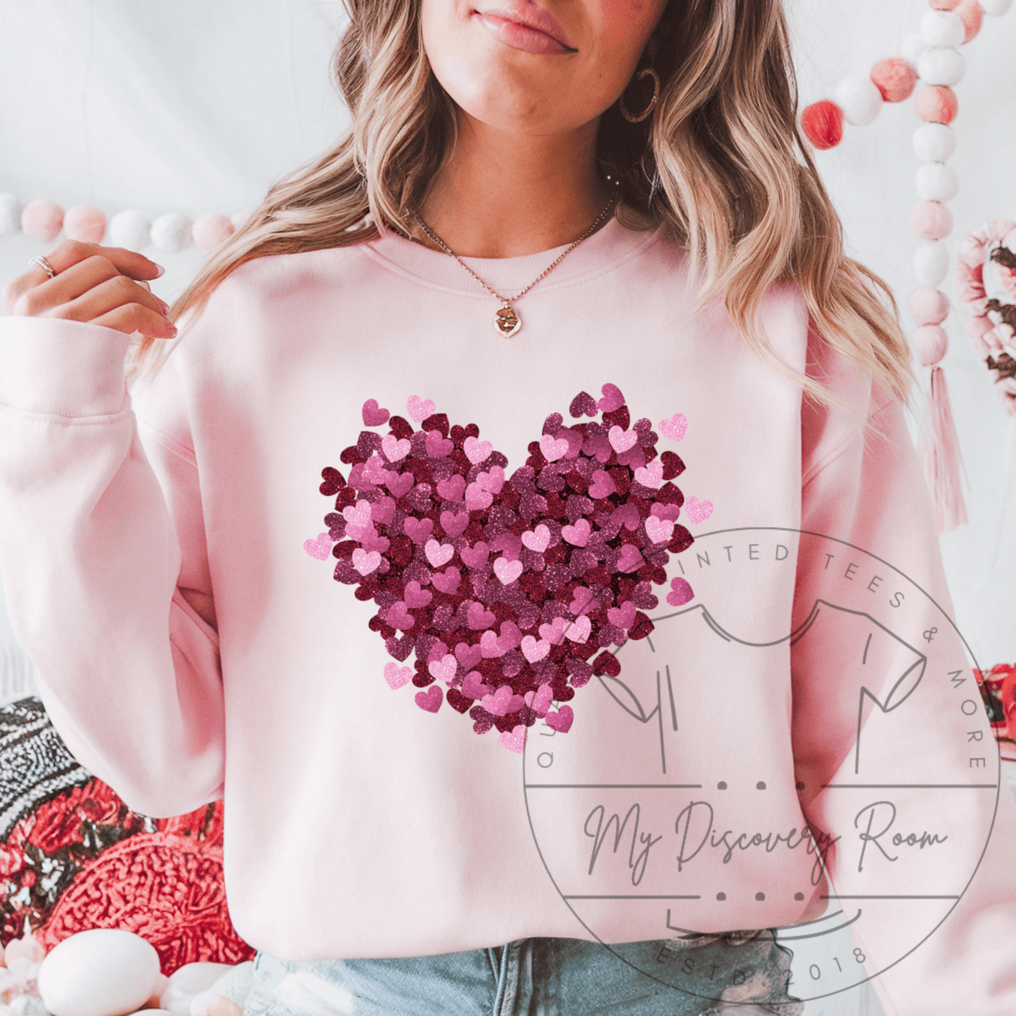 Pink Heart Made Of Hearts Graphic Tee - MyDiscoveryRoom