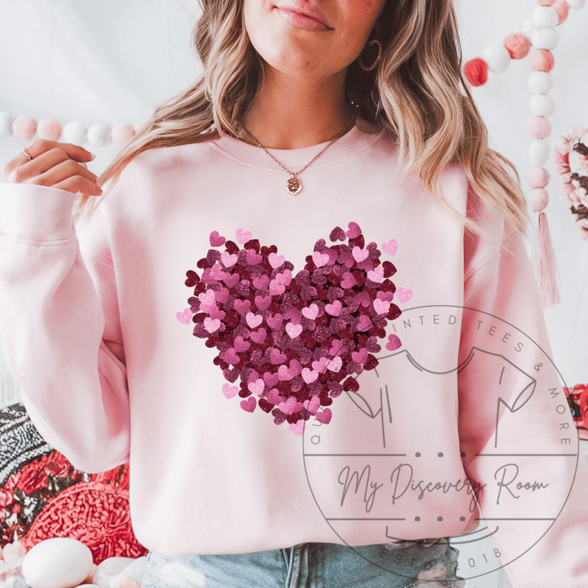 Pink Heart Made Of Hearts Graphic Tee - MyDiscoveryRoom