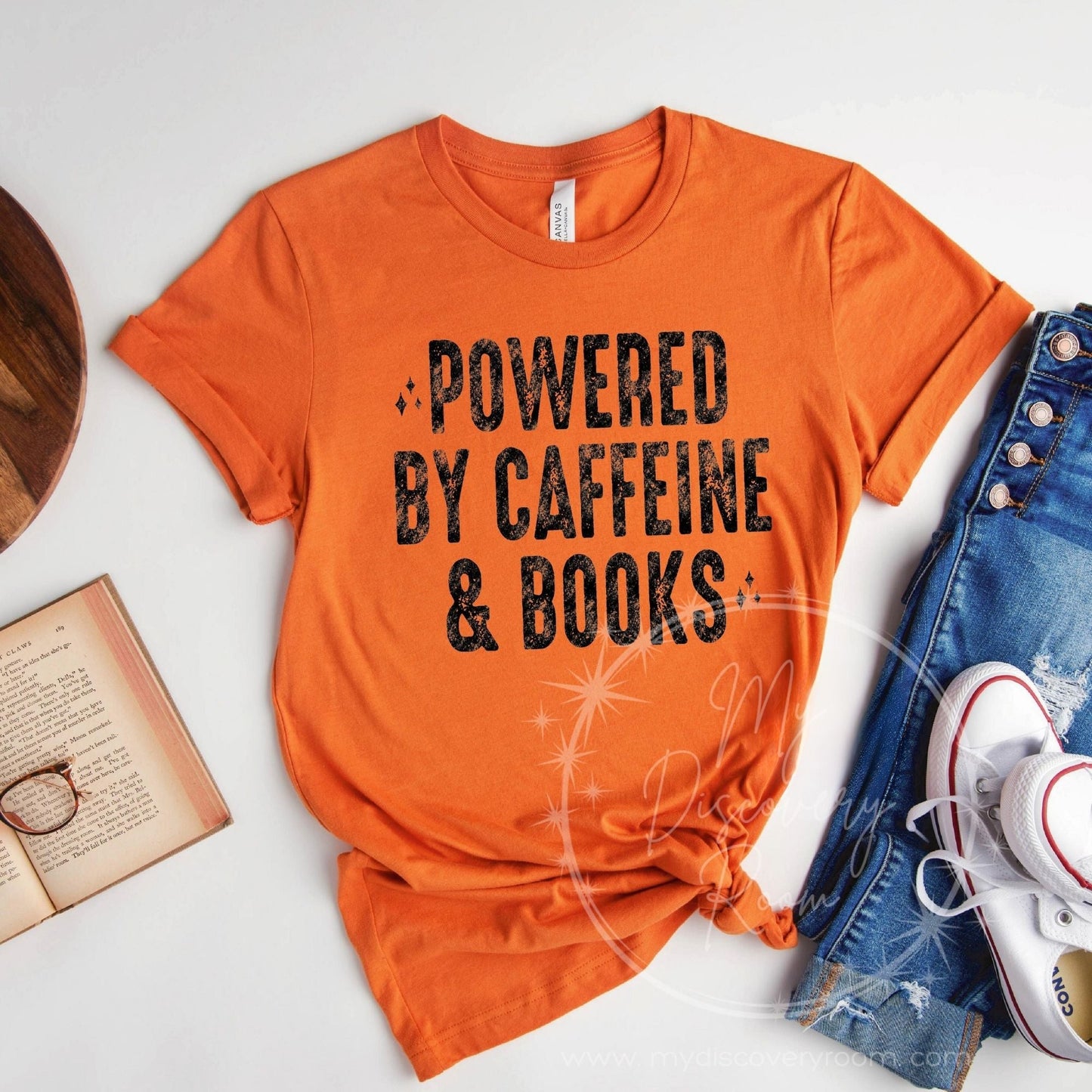 Powered By Caffeine & Books Graphic Tee - MyDiscoveryRoom