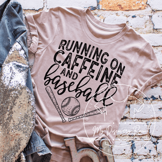 Running On Caffeine And Baseball Sports Graphic Tee - MyDiscoveryRoom