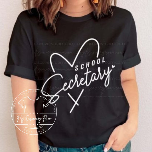 School Secretary With Heart Graphic Tee - MyDiscoveryRoom