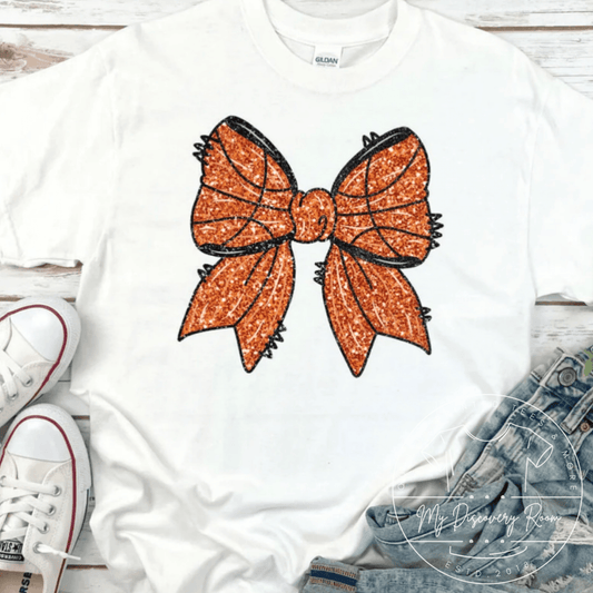 Smooth Ink Faux Glitter Basketball Bow Graphic Tee - MyDiscoveryRoom