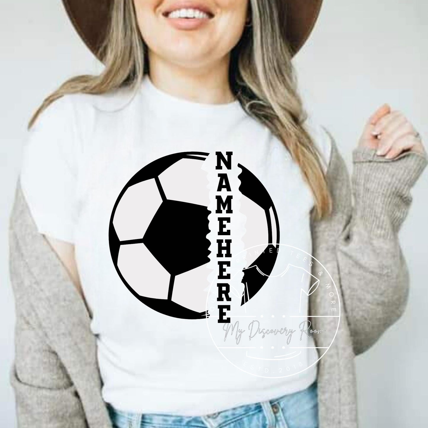 Soccer Ball Frayed With Your Name Graphic Tee - MyDiscoveryRoom