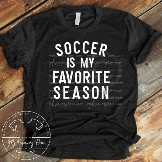 Soccer Is My Favorite Season Distressed Block Letter Graphic Tee - MyDiscoveryRoom