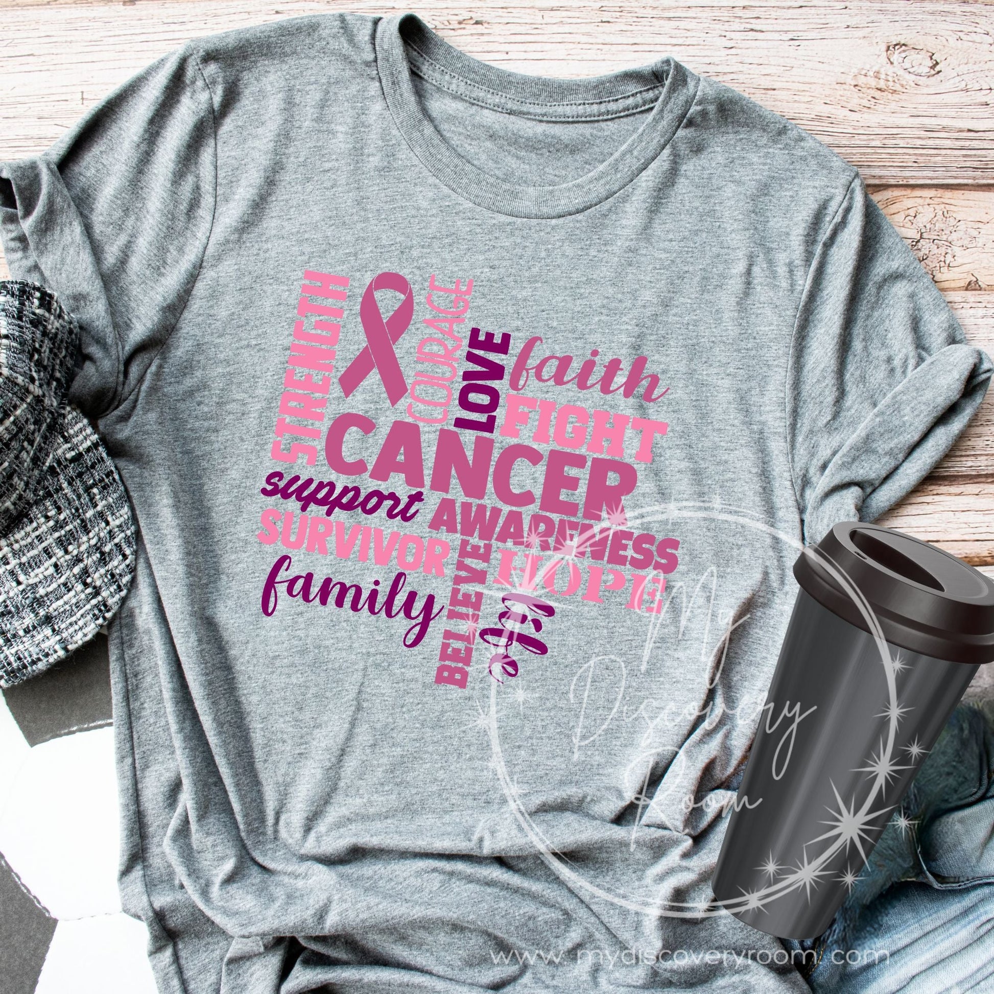 Supportive Typography Breast Cancer Awareness Graphic Tee - MyDiscoveryRoom