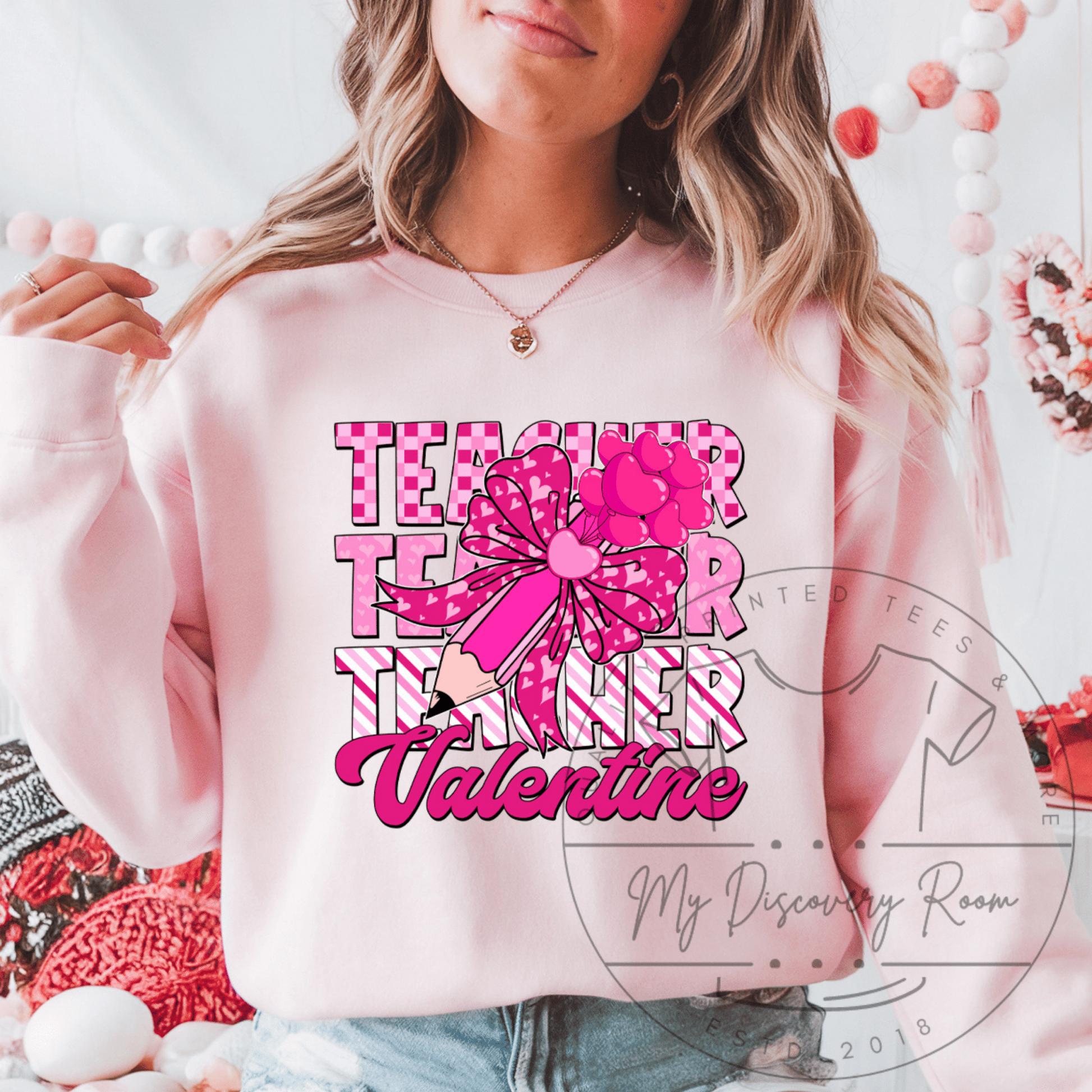 Teacher Valentine W/Pencil & Bow Coquette Graphic Tee - MyDiscoveryRoom
