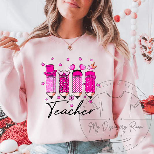 Teacher W/Pink Valentine Pencils Graphic Tee - MyDiscoveryRoom