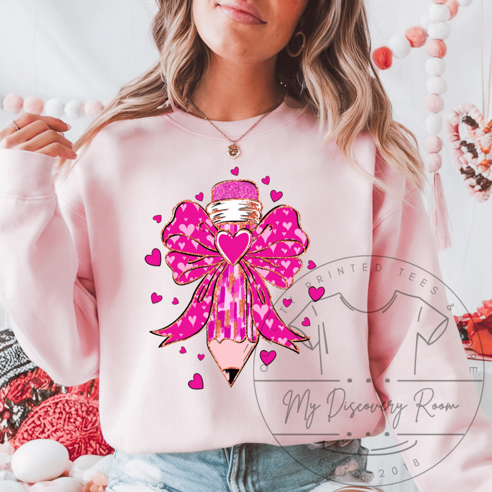 Valentine Pencil W/Bow & Hearts Graphic Tee - MyDiscoveryRoom