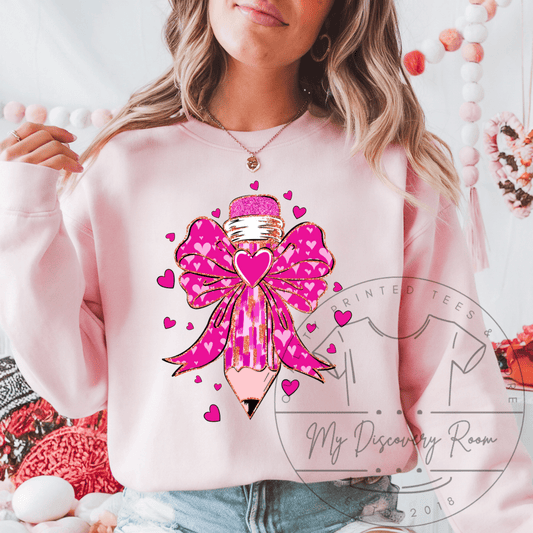 Valentine Pencil W/Bow & Hearts Graphic Tee - MyDiscoveryRoom