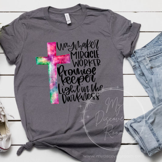 Waymaker with Watercolor Cross Graphic Tee - MyDiscoveryRoom