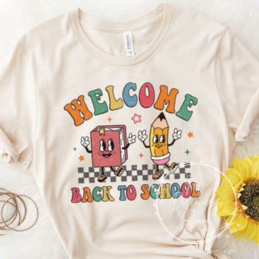 Welcome Back To School with Pencil and Book Retro Graphic Tee - MyDiscoveryRoom