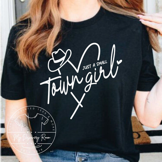 Western Just A Small Town Girl With Heart Graphic Tee - MyDiscoveryRoom