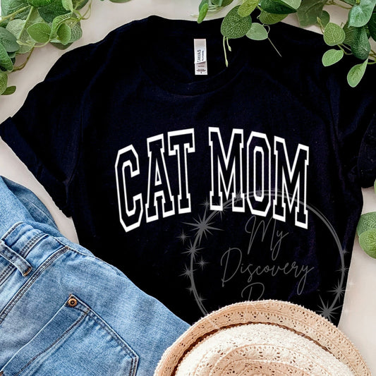 Cat Mom Block Letter Graphic Tee