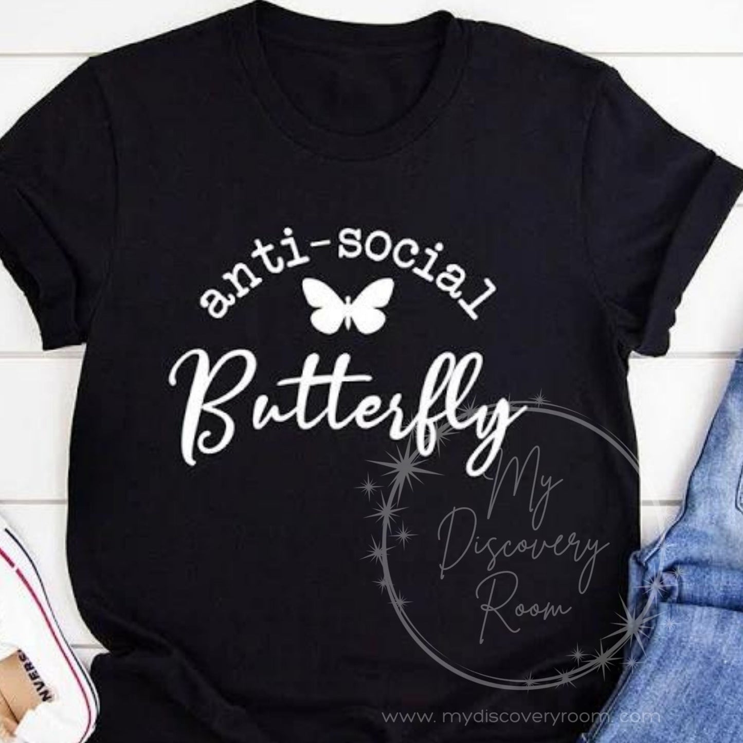 Anti - Social Butterfly White Ink Graphic Tee - MyDiscoveryRoom