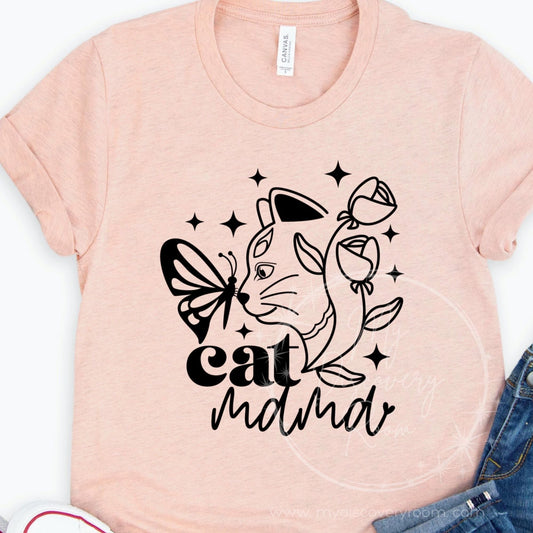 Cat Mama w/ Butterfly Graphic Tee - MyDiscoveryRoom