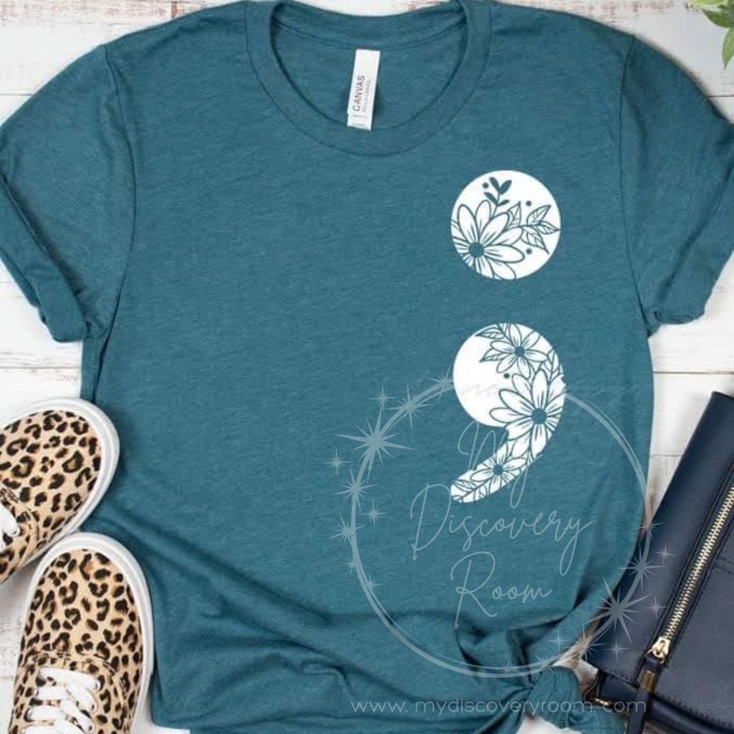 Floral Semicolon Graphic Tee - MyDiscoveryRoom