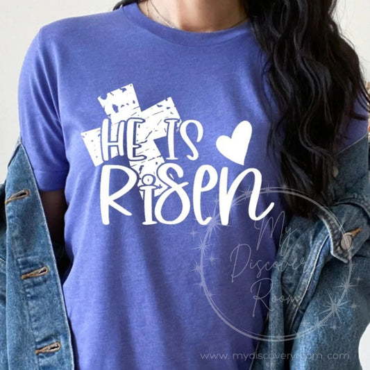 He Is Risen w/ Cross & Heart Graphic Tee - MyDiscoveryRoom