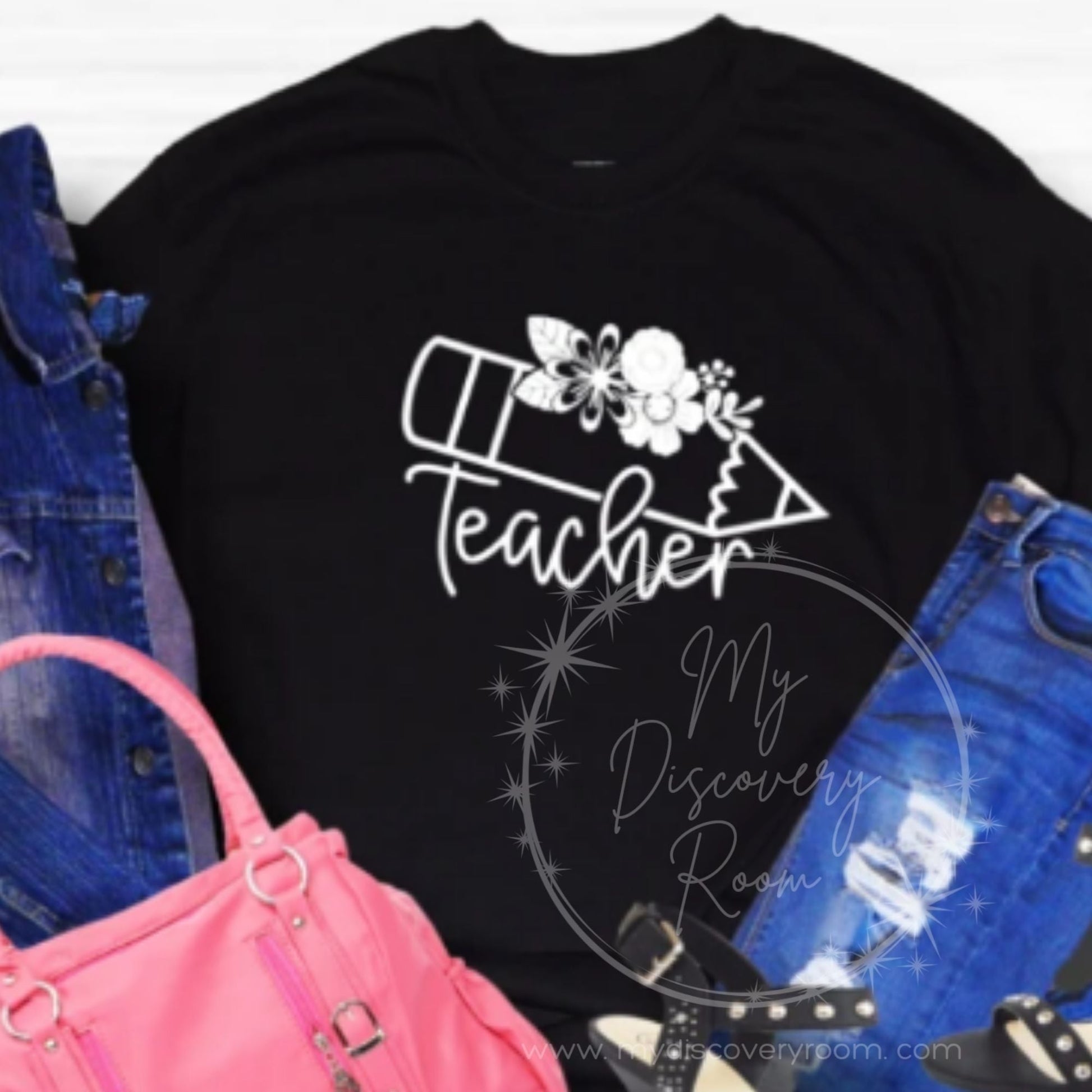 Teacher w/flowers & pencil Graphic Tee - MyDiscoveryRoom
