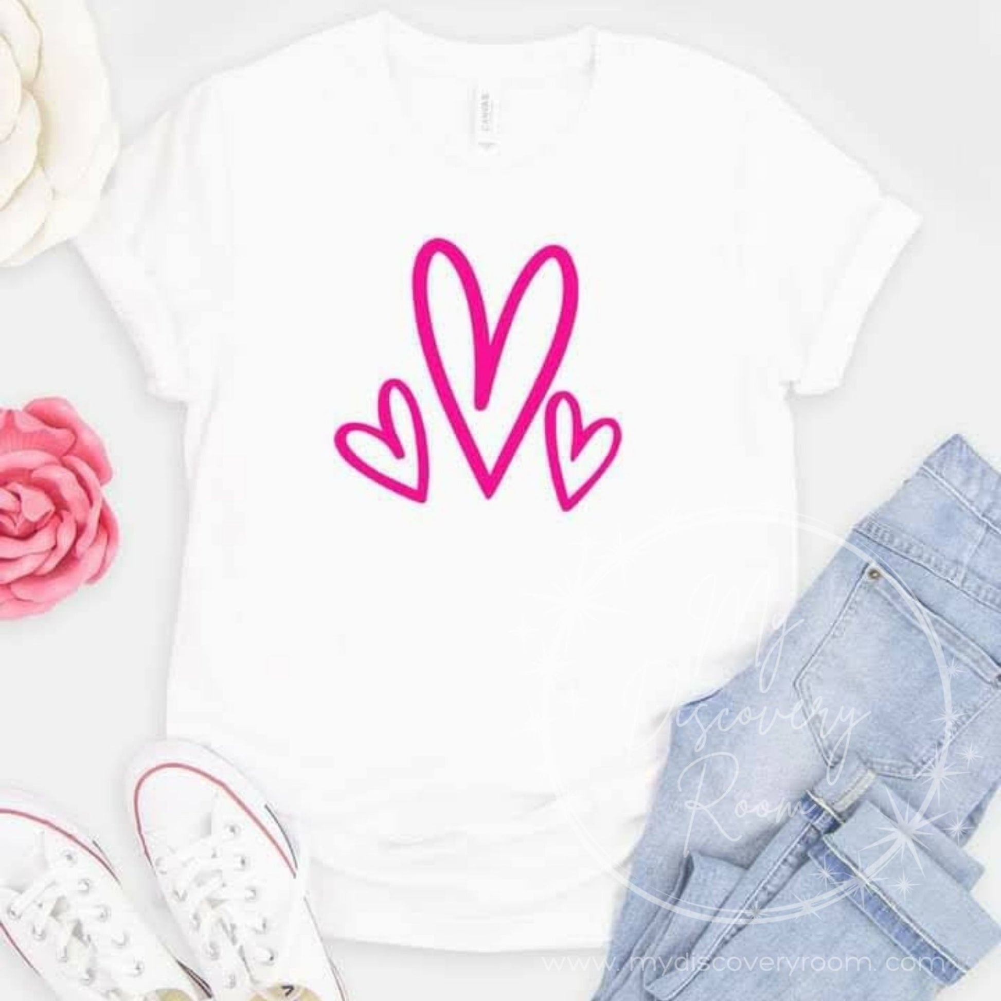 Three Pink Hearts Graphic Tee - MyDiscoveryRoom